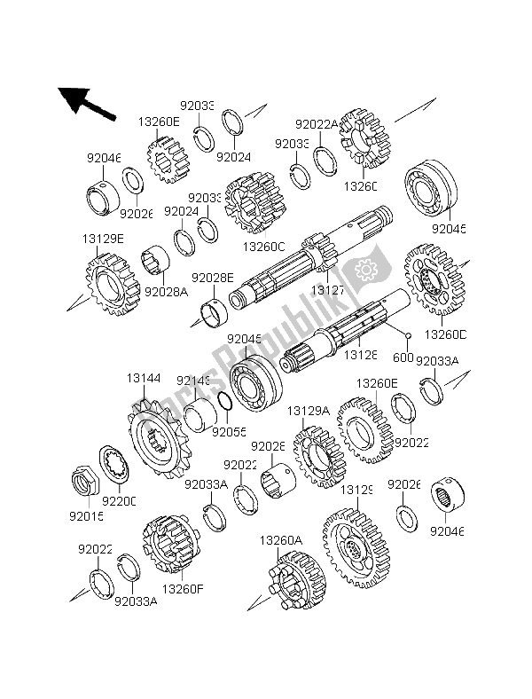 All parts for the Transmission of the Kawasaki EN 500 1996