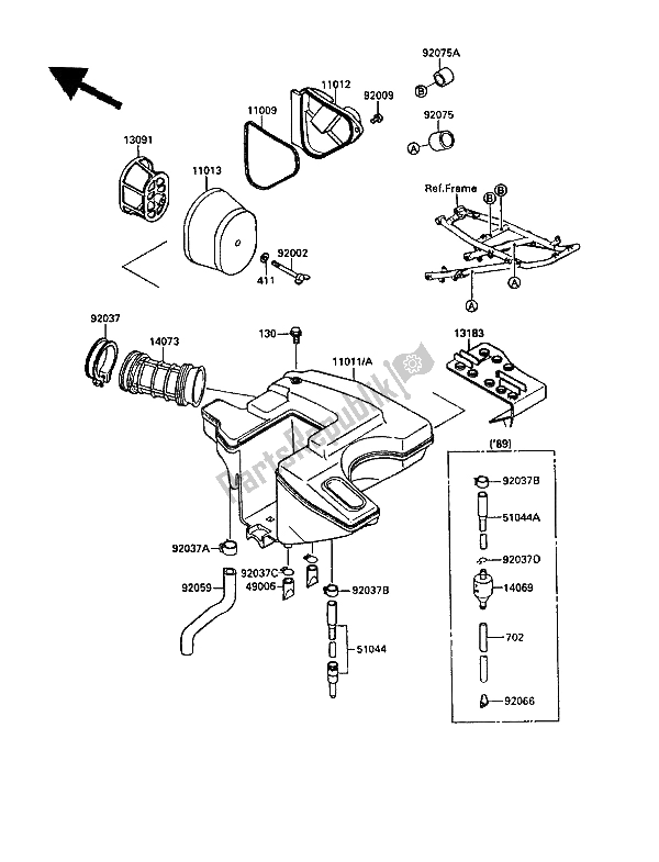 All parts for the Air Cleaner of the Kawasaki KLR 650 1989