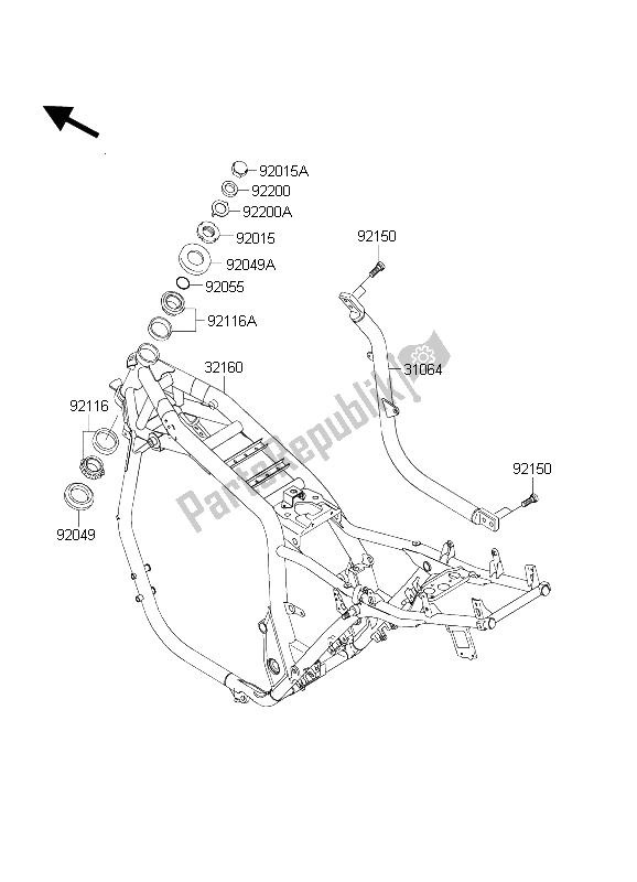 Alle onderdelen voor de Kader van de Kawasaki ZRX 1200 2004