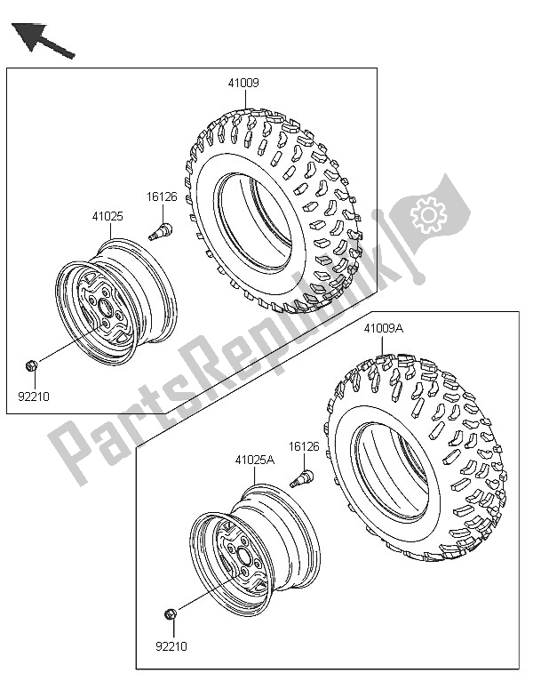 All parts for the Wheels & Tires of the Kawasaki KVF 750 4X4 2005