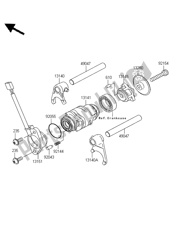 All parts for the Gear Change Drum & Shift Fork of the Kawasaki KLX 110 2011