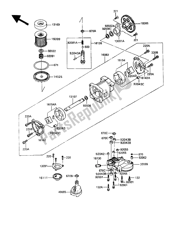 All parts for the Oil Pump of the Kawasaki GPZ 900R 1993