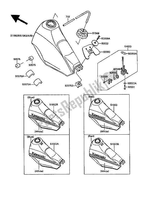 All parts for the Fuel Tank of the Kawasaki KLR 250 1989