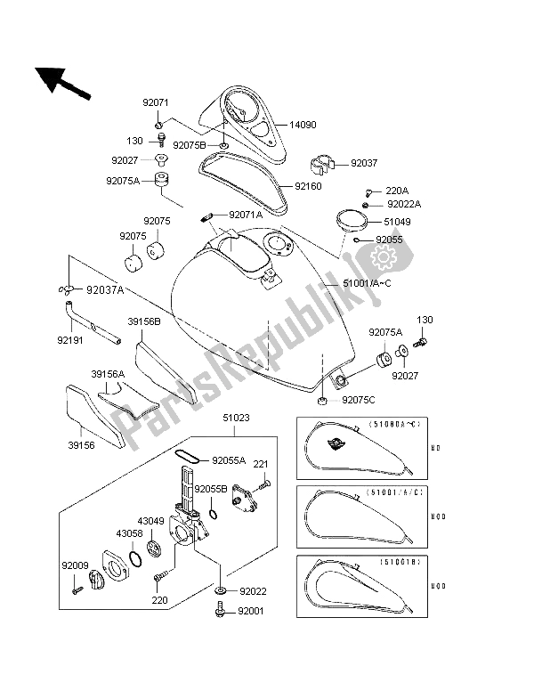 Toutes les pièces pour le Réservoir D'essence du Kawasaki VN 800 1997