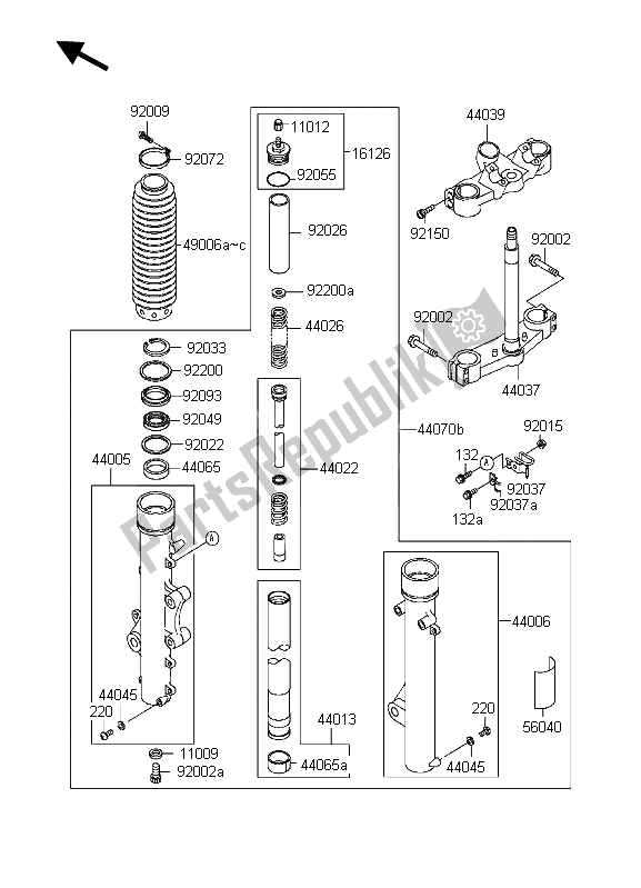 Toutes les pièces pour le Fourche Avant du Kawasaki KLE 500 1996