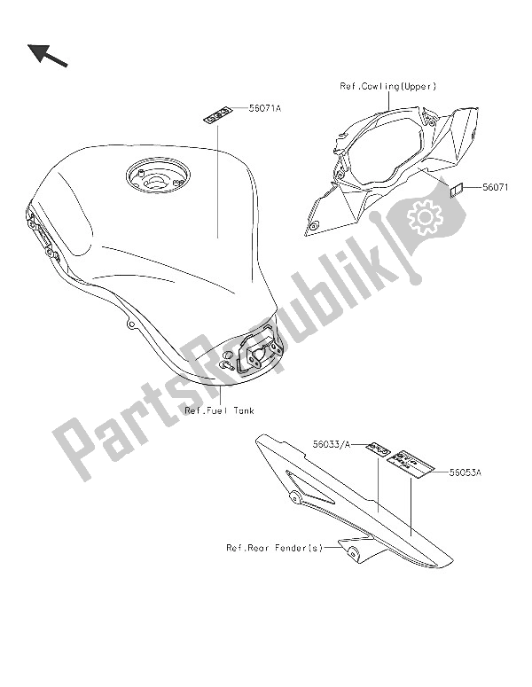 Todas as partes de Rótulos do Kawasaki Z 1000 SX ABS 2016