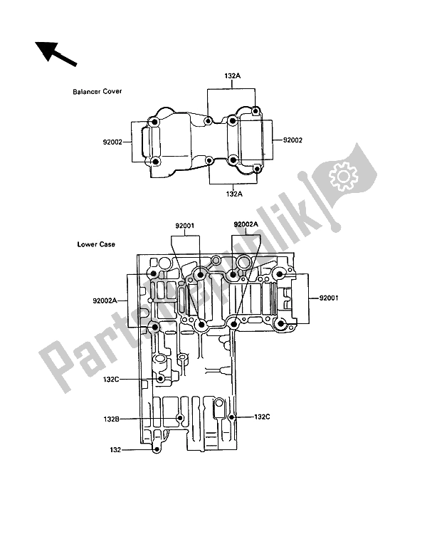 All parts for the Crankcase Bolt Pattern of the Kawasaki KR 1 2 250 1989