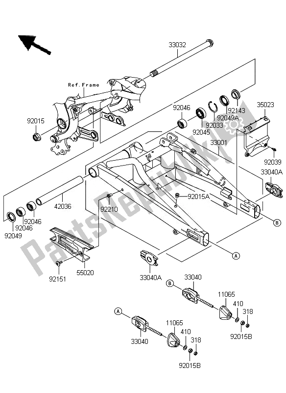 Alle onderdelen voor de Achterbrug van de Kawasaki ER 6F ABS 650 2011