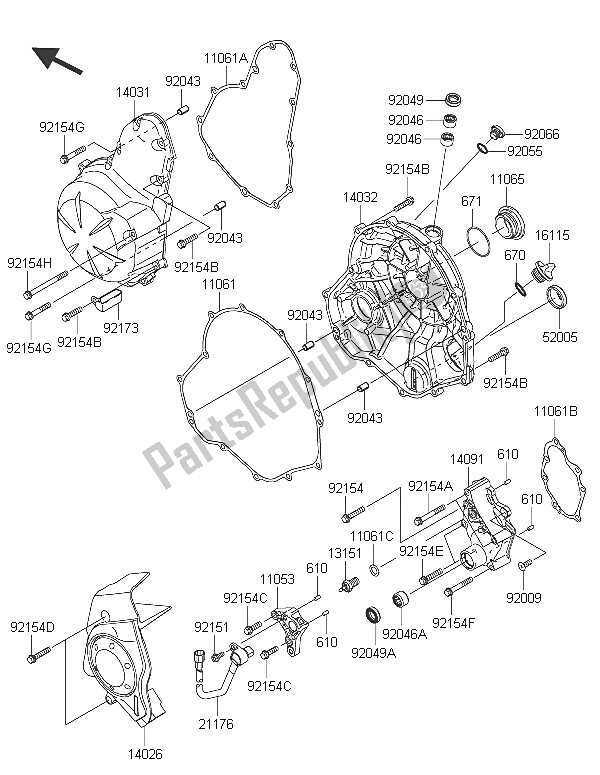 Alle onderdelen voor de Motorkap (pen) van de Kawasaki ER 6N 650 2016