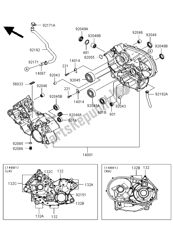 All parts for the Crank Case of the Kawasaki KVF 750 4X4 2006