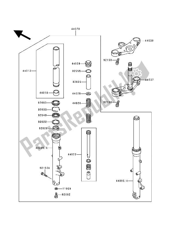 All parts for the Front Fork of the Kawasaki Zephyr 1100 1994