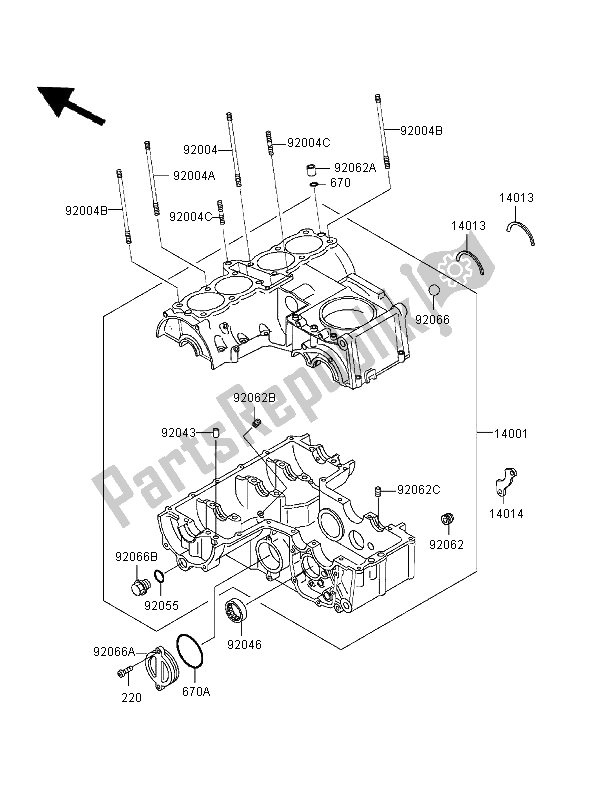 All parts for the Crankcase of the Kawasaki Zephyr 550 1996