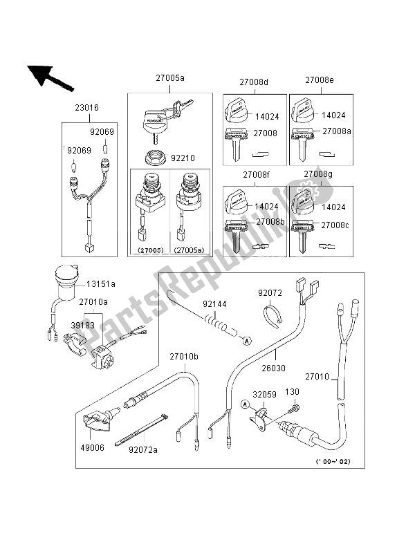 All parts for the Ignition Switch of the Kawasaki KVF 400 4X4 2002