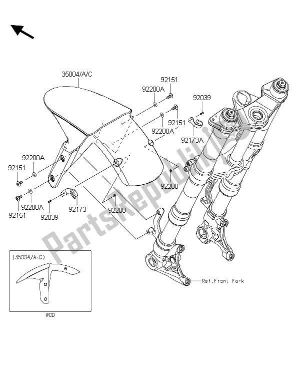 All parts for the Front Fender(s) of the Kawasaki Z 1000 SX ABS 2015