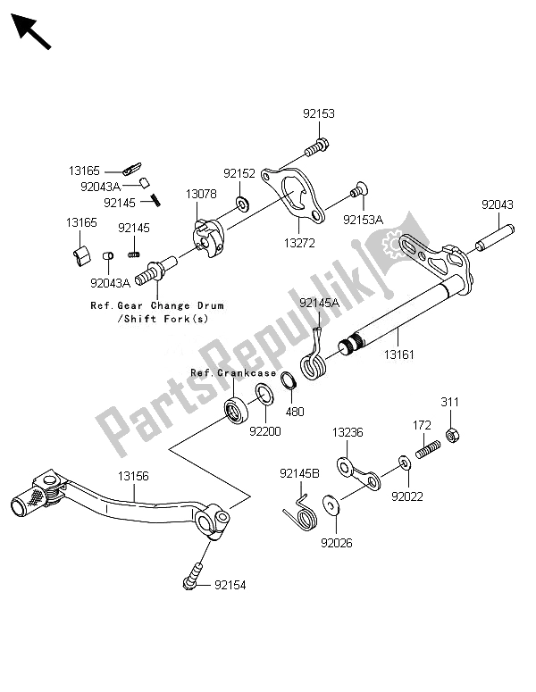 All parts for the Gear Change Mechanism of the Kawasaki KX 250F 2014