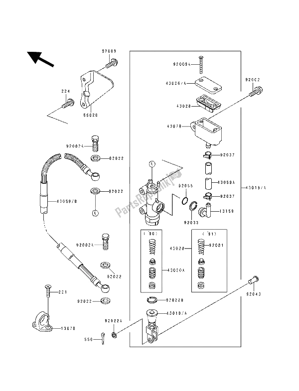 Tutte le parti per il Pompa Freno Posteriore del Kawasaki KX 125 1990