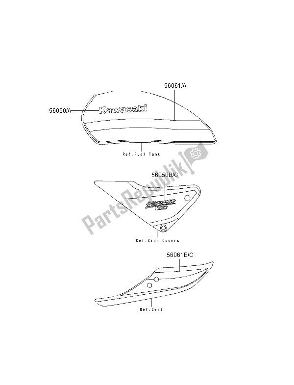 Wszystkie części do Kalkomanie (czerwone) Kawasaki Zephyr 1100 1996