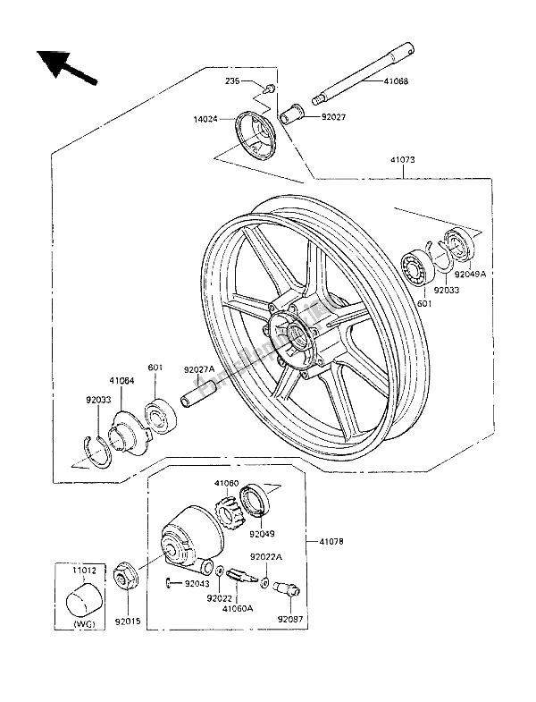 All parts for the Front Hub of the Kawasaki LTD 450 1986