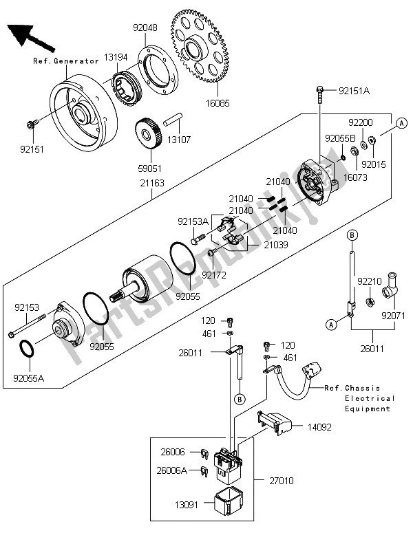 All parts for the Starter Motor of the Kawasaki Versys 1000 2012