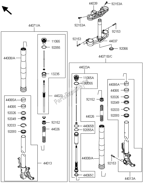 All parts for the Front Fork of the Kawasaki Ninja ZX 6R 600 2013