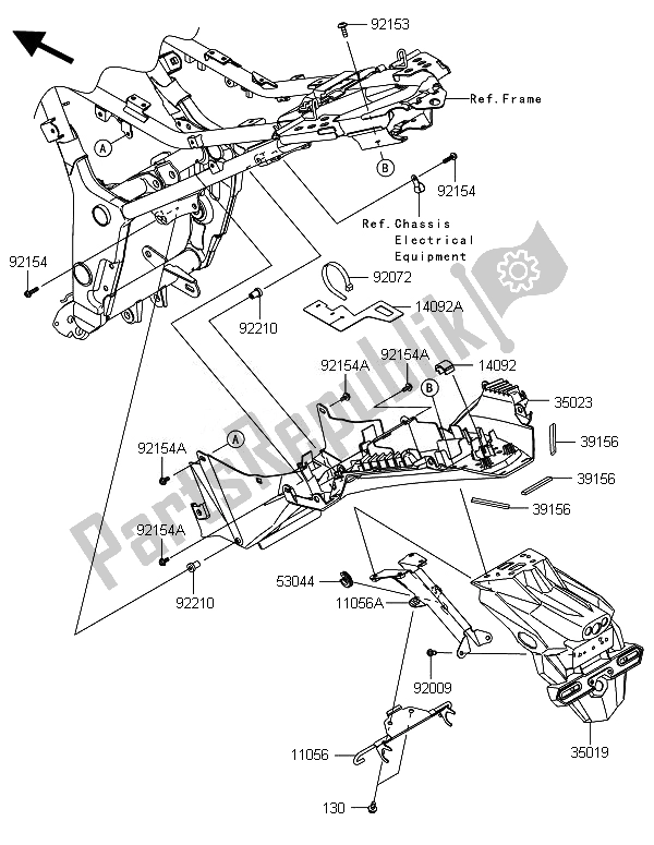 Toutes les pièces pour le Garde-boue Arrière du Kawasaki Ninja 300 2014