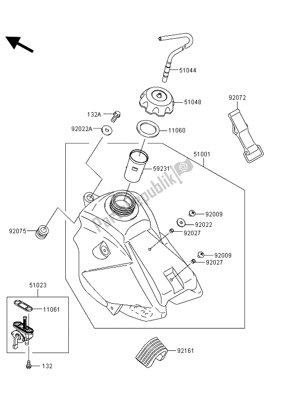 All parts for the Fuel Tank of the Kawasaki KX 65 2013