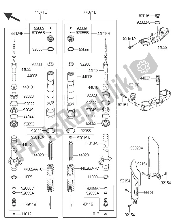 All parts for the Front Fork of the Kawasaki KX 85 SW 2016