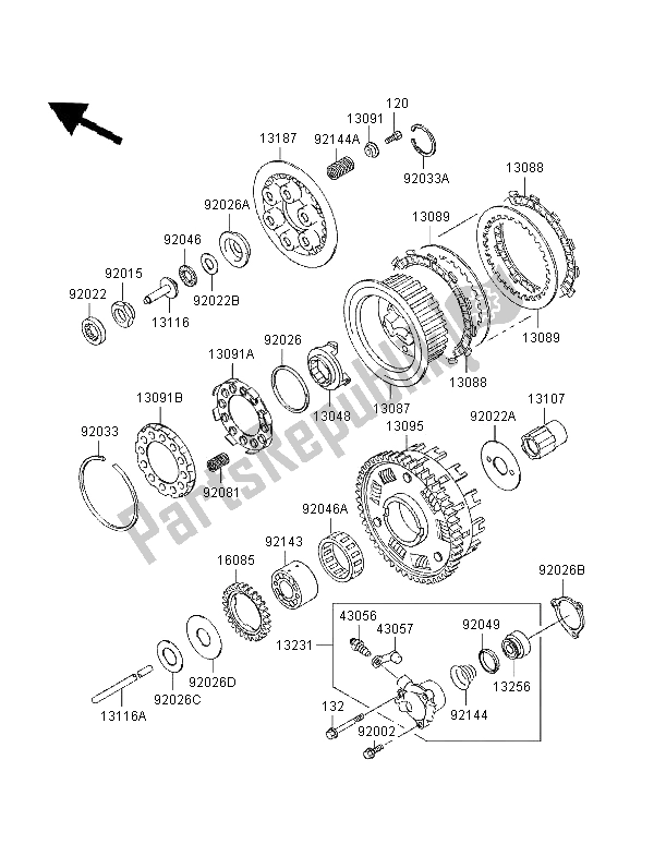 All parts for the Clutch of the Kawasaki GPZ 1100 1996