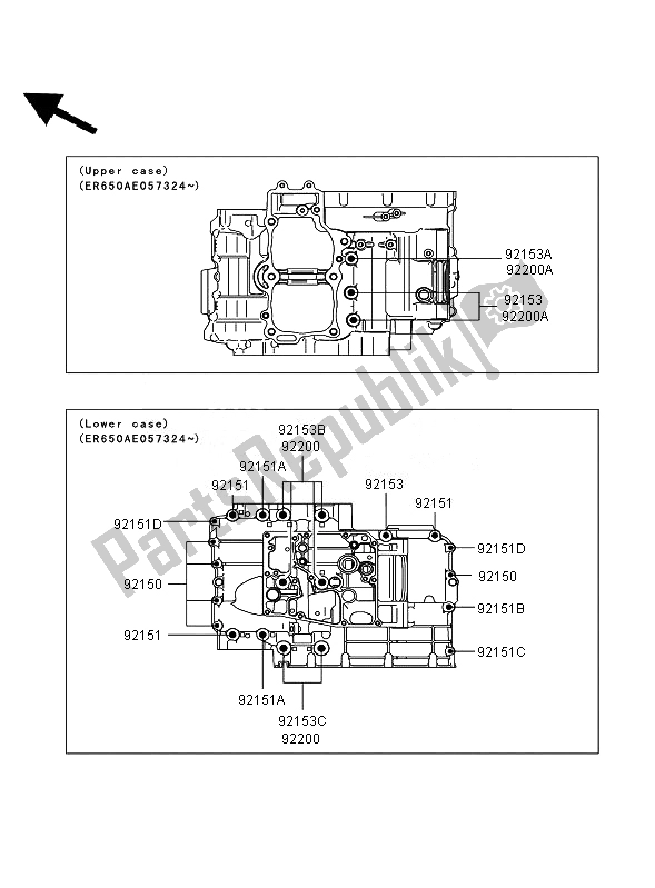 Toutes les pièces pour le Modèle De Boulon De Carter (er650ae057324) du Kawasaki ER 6F 650 2007