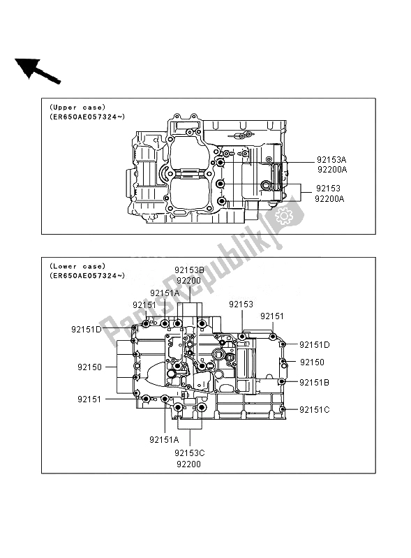 Alle onderdelen voor de Carterboutpatroon (er650ae057324) van de Kawasaki ER 6F 650 2007