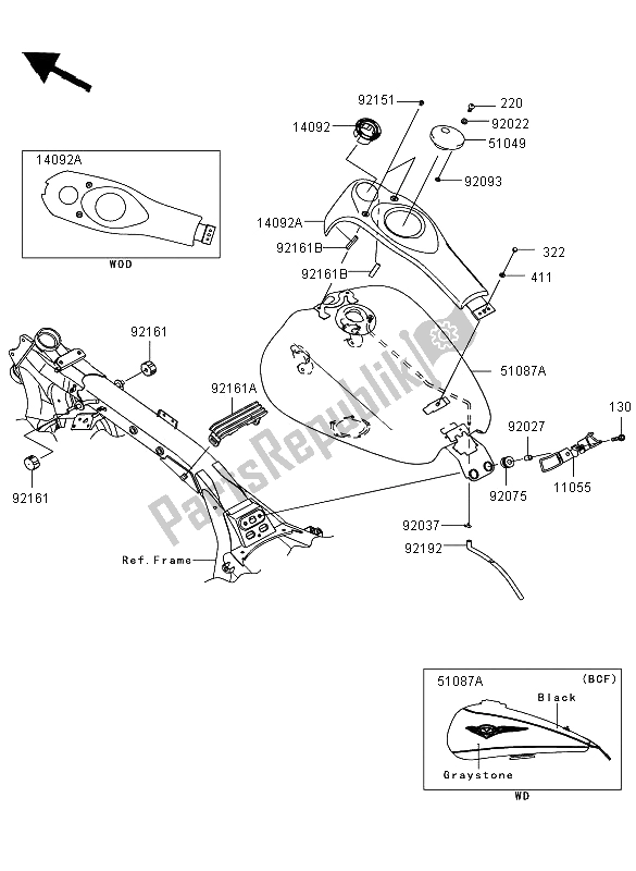 Toutes les pièces pour le Réservoir D'essence du Kawasaki VN 1700 Voyager ABS 2012