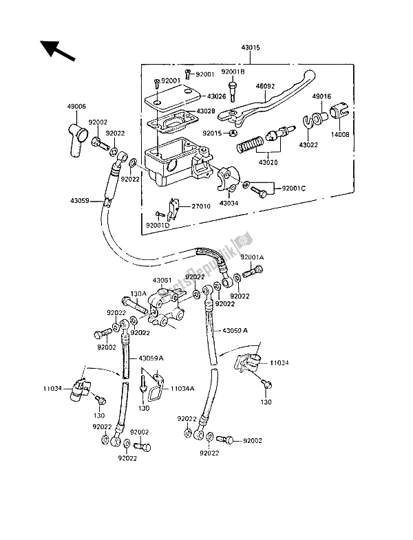 Tutte le parti per il Pompa Freno Anteriore del Kawasaki Z 1300 1988