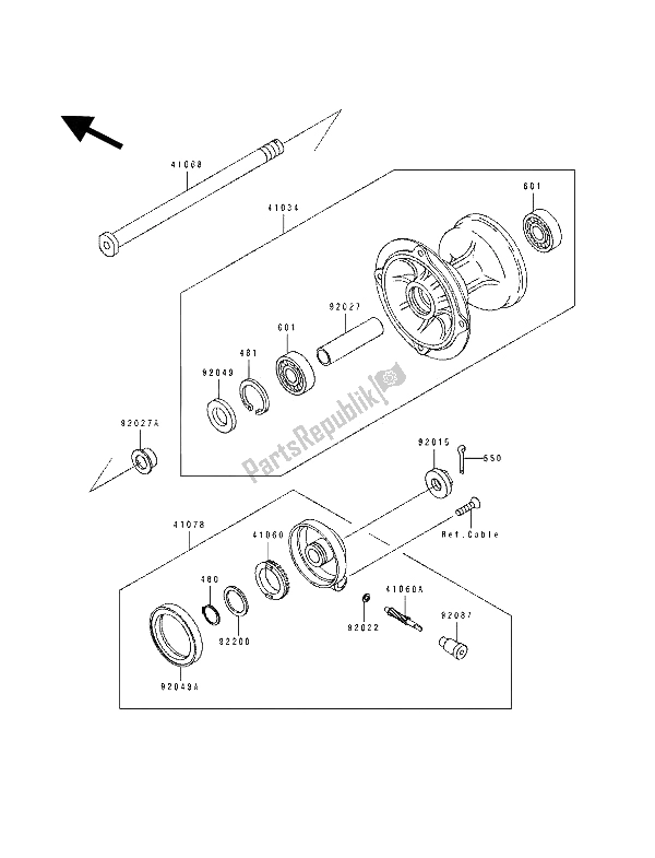 Tutte le parti per il Mozzo Anteriore del Kawasaki KDX 250 1992