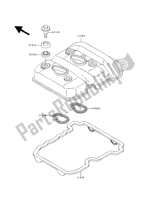 All parts for the Cylinder Head Cover of the Kawasaki GPX 250R 1992