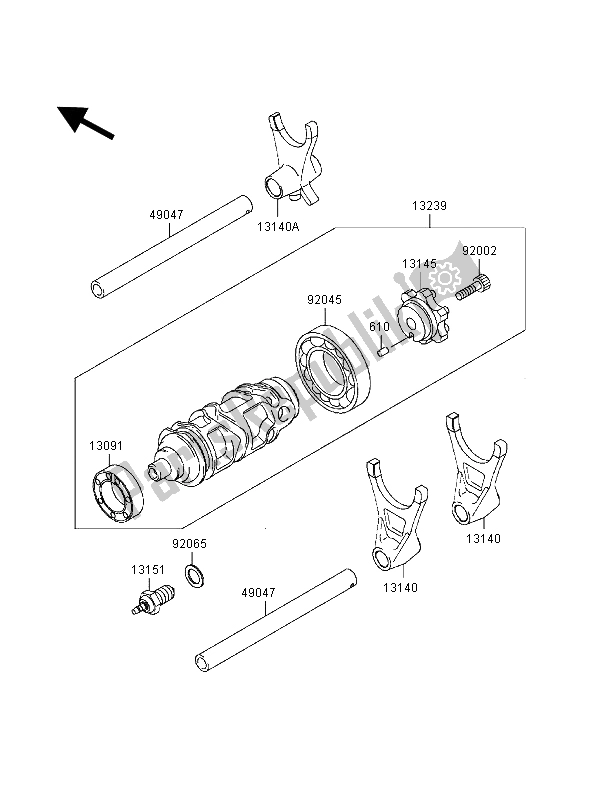 All parts for the Gear Change Drum & Shift Fork of the Kawasaki Ninja ZX 9R 900 1998