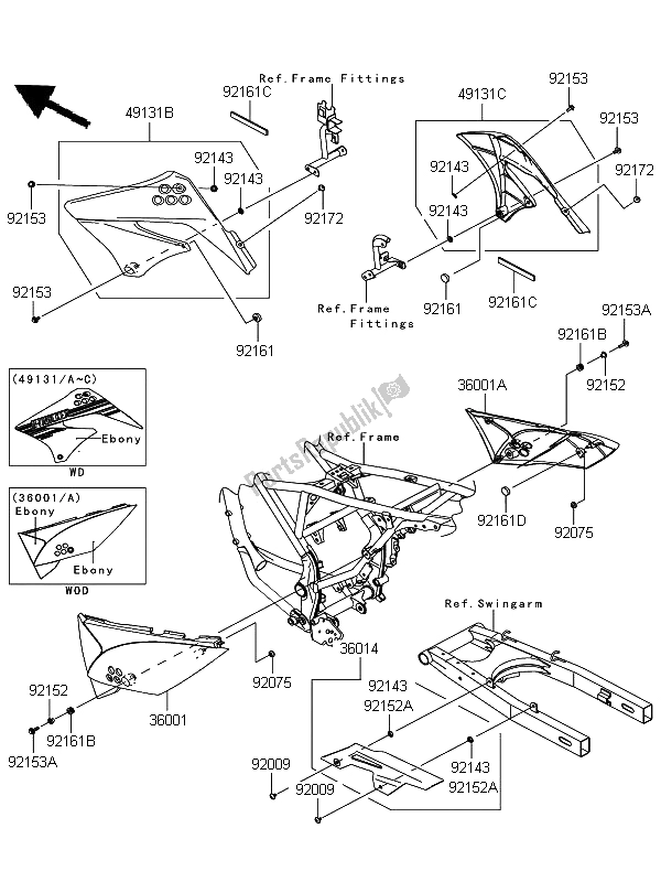 All parts for the Side Covers & Chain Cover of the Kawasaki D Tracker 125 2011