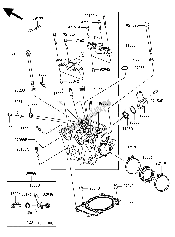 Alle onderdelen voor de Cilinderkop van de Kawasaki KX 450F 2007