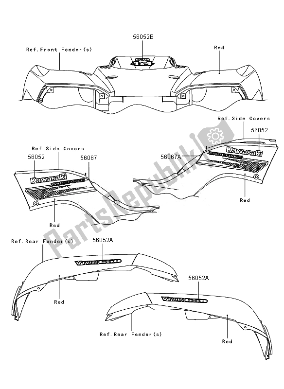 All parts for the Decals (red) (as) of the Kawasaki KVF 650 4X4 2007