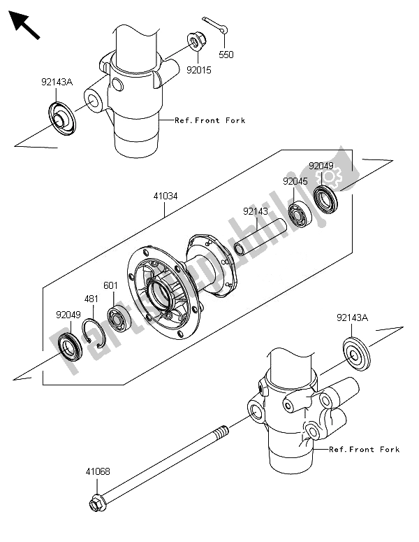 All parts for the Front Hub of the Kawasaki KX 85 LW 2014