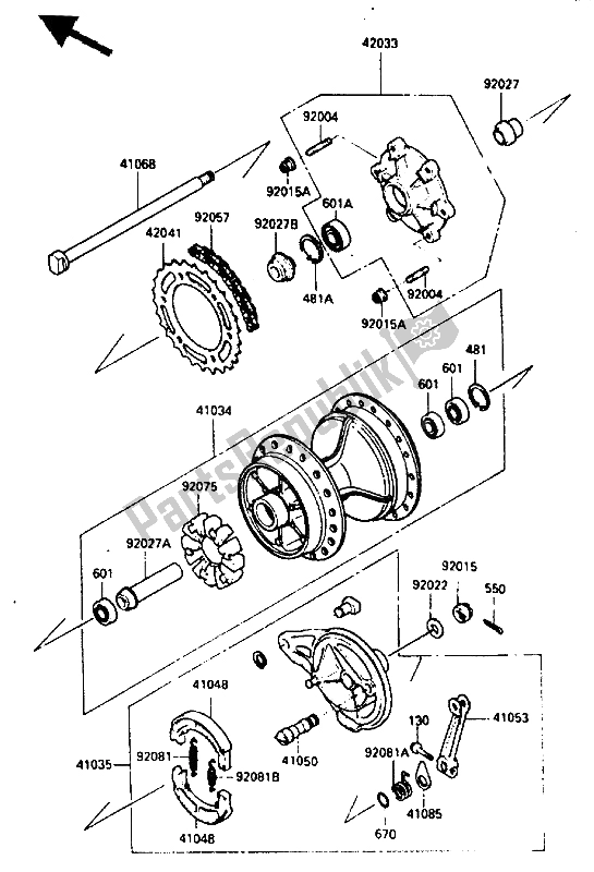 Tutte le parti per il Mozzo Posteriore del Kawasaki KLR 250 1986