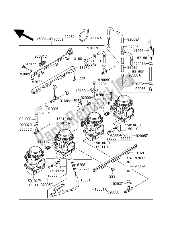 Tutte le parti per il Carburatore del Kawasaki Zephyr 1100 1995