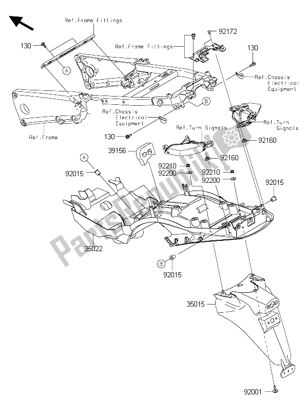 Tutte le parti per il Parafango Posteriore del Kawasaki ZZR 1400 ABS 2015