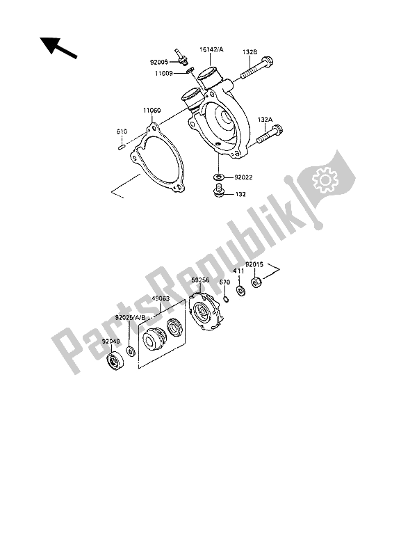 Tutte le parti per il Pompa Dell'acqua del Kawasaki KLR 250 1990