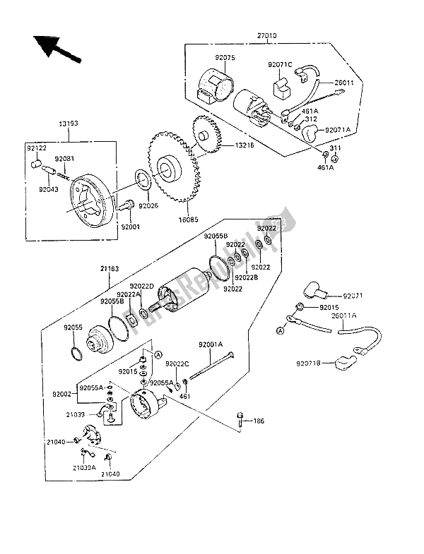 Tutte le parti per il Motorino Di Avviamento del Kawasaki GPZ 305 Belt Drive 1985