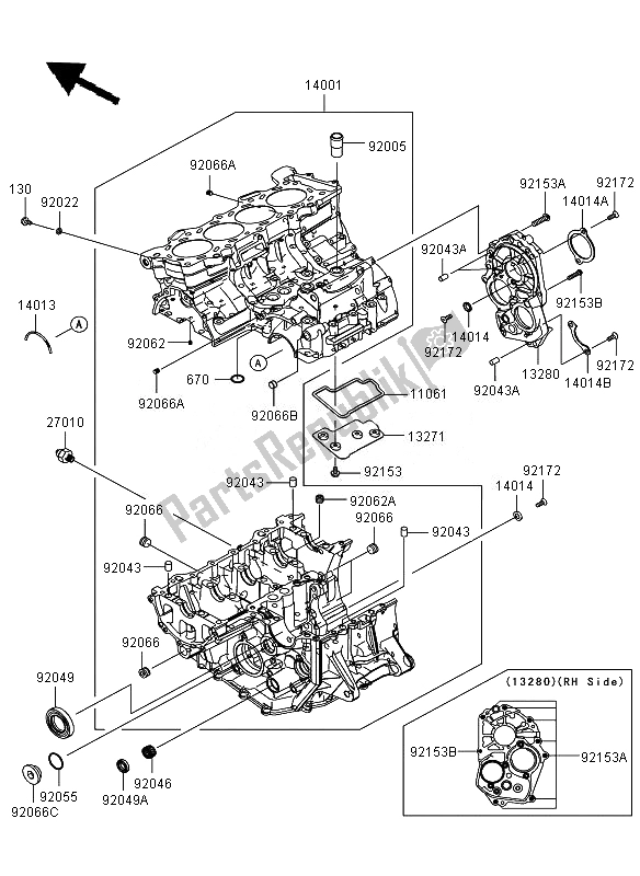 All parts for the Crankcase of the Kawasaki Ninja ZX 6R 600 2011