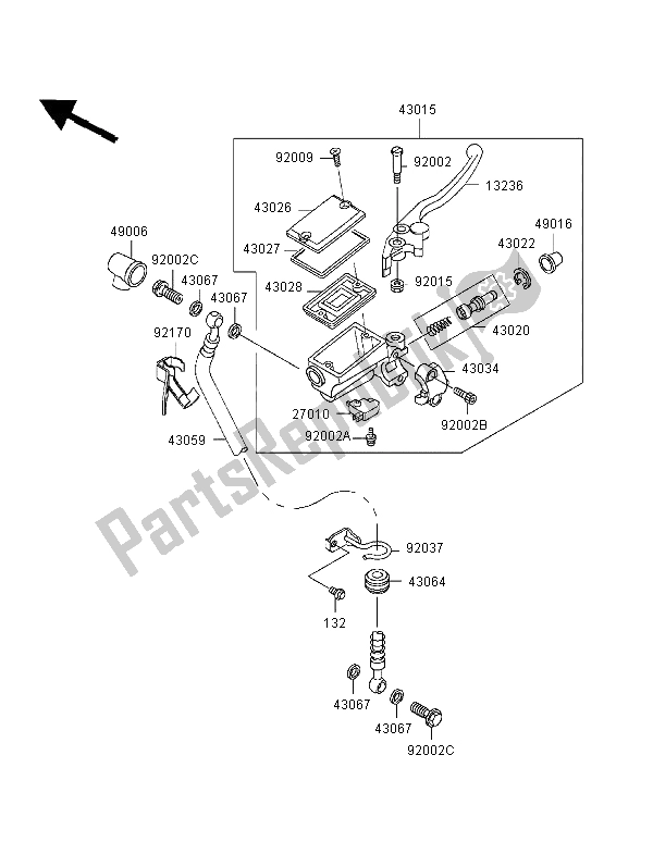 Tutte le parti per il Pompa Freno Anteriore del Kawasaki ER 500 1998