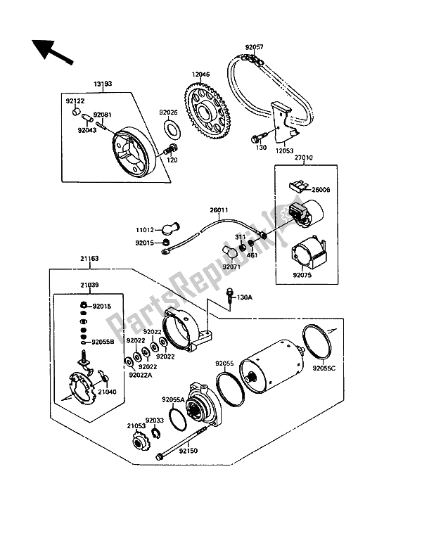 Tutte le parti per il Motorino Di Avviamento del Kawasaki EN 500 1990