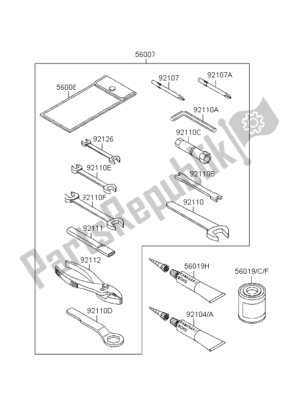 Alle onderdelen voor de Eigenaars Tools van de Kawasaki EN 500 1996