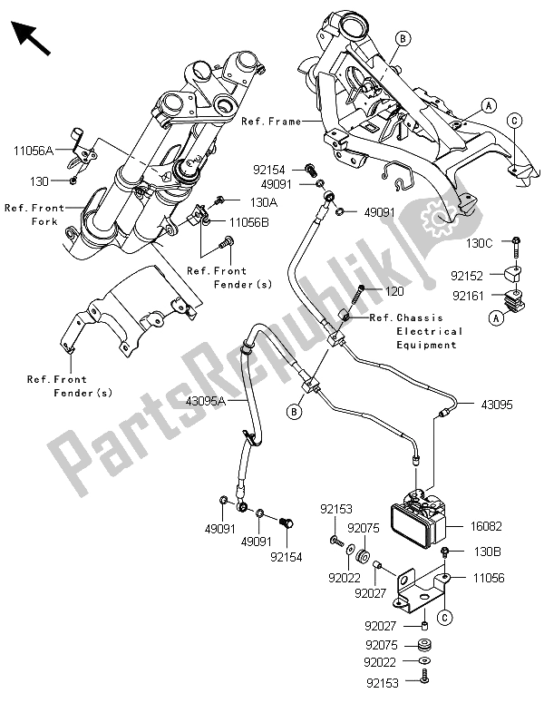 All parts for the Brake Piping of the Kawasaki Ninja 300 ABS 2013