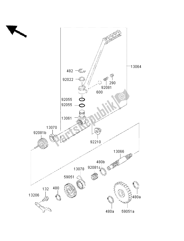 Tutte le parti per il Meccanismo Di Kickstarter del Kawasaki KMX 125 1999